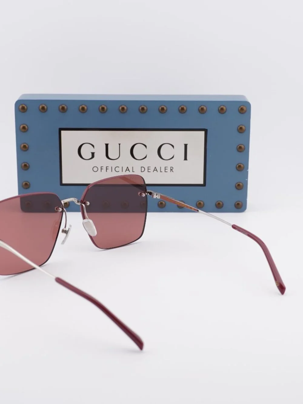 Gucci GG1955SA 003 Square Sunglasses - Shiny Silver\Burgundy